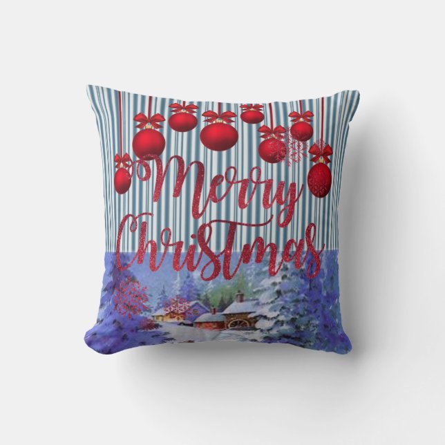 Christmas Throw Pillow, Merry Christmas Cushion (Front)