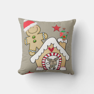 Christmas Throw Pillow, Noel Gingerbread Man  Cushion