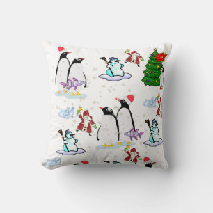 Christmas Throw Pillow, Penguin Santa Snowman  Cushion
