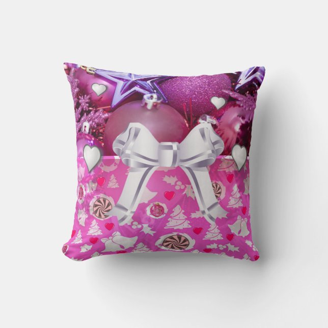 Christmas Throw Pillow, Pink Cushion (Front)