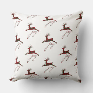 Christmas Throw Pillow-Plaid Joy Reindeer Cushion