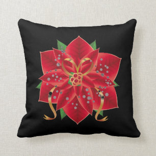 Christmas Throw Pillow-Red Poinsettia Cushion