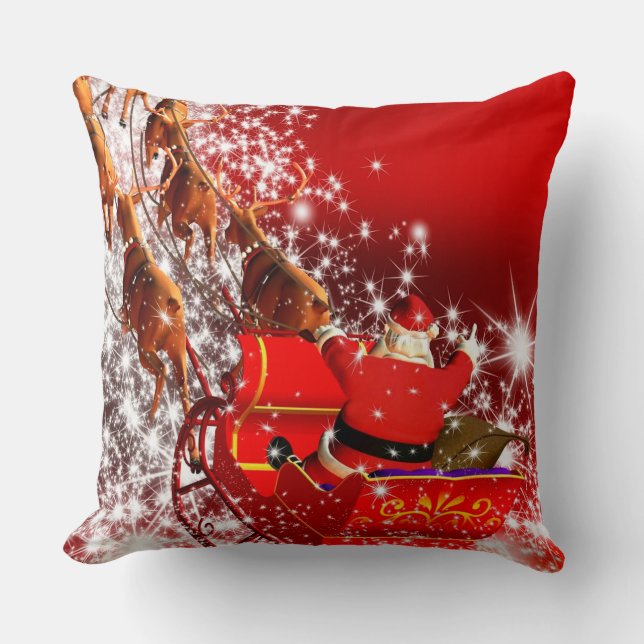 Christmas Throw Pillow/Santa and Sleigh Cushion (Front)