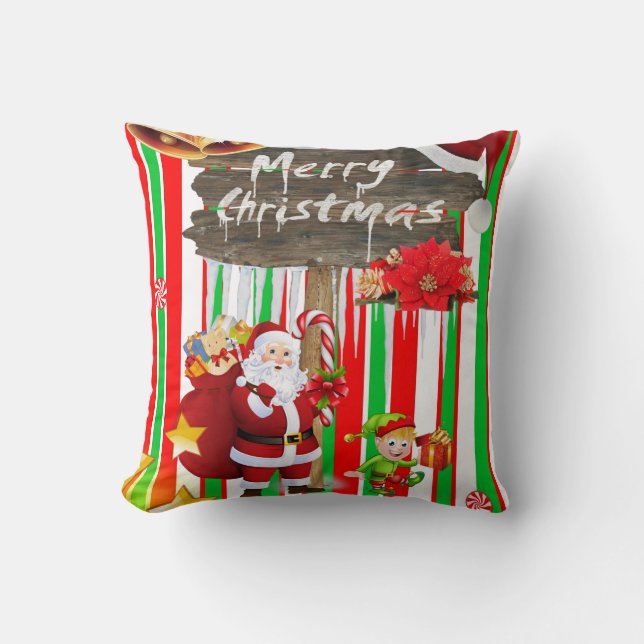 Christmas Throw Pillow, Santa Elf Cushion (Front)