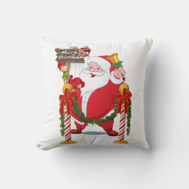 Christmas Throw Pillow, Santa Elf Cushion (Front)