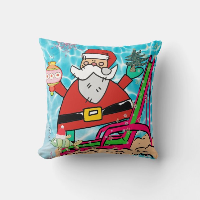 Christmas Throw Pillow, Santa Ocean Fish Cushion (Front)