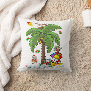 Christmas Throw Pillow, Santa's Beach Party  Cushion