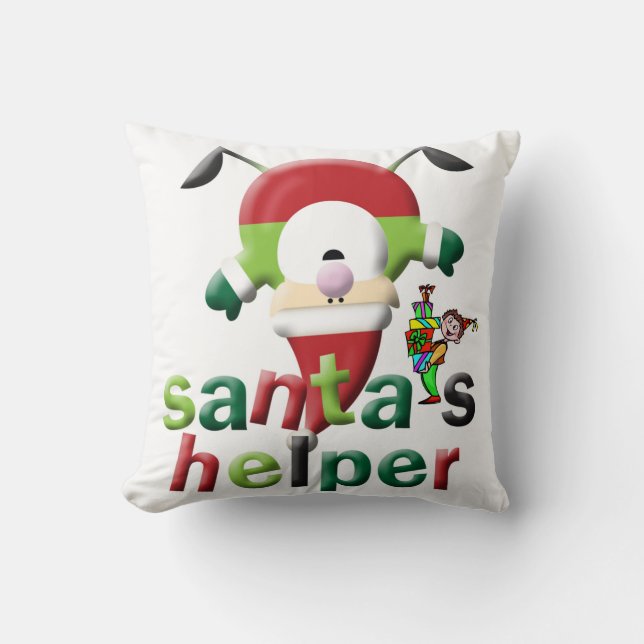 Christmas Throw Pillow, Santa's Helper  Cushion (Front)