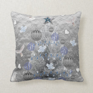 Christmas Throw Pillow, Silver Tree Cushion