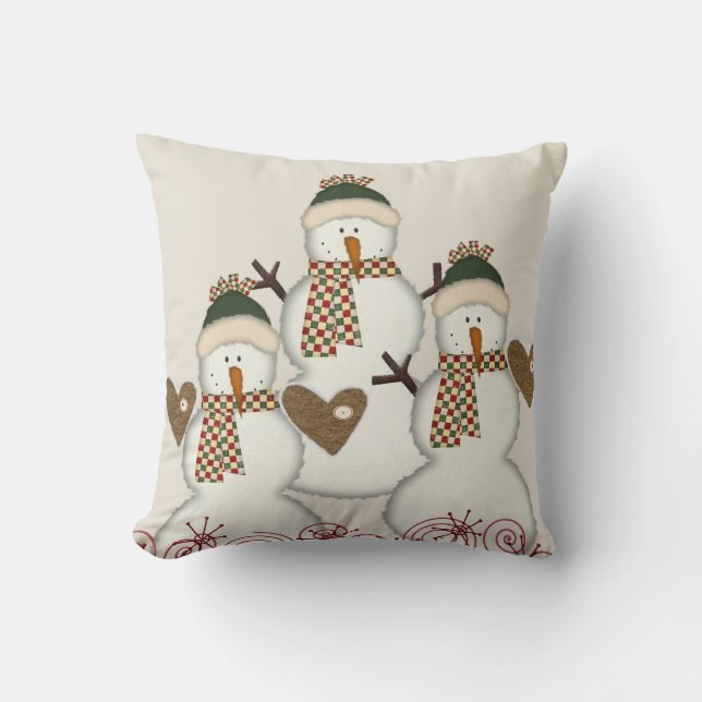 Christmas Throw Pillow, Snowman Beige Throw Pillow (Front)