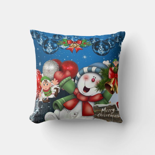Christmas Throw Pillow, Snowman Elf Cushion (Front)
