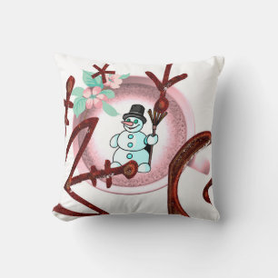 Christmas Throw Pillow, Snowman Floral  Cushion