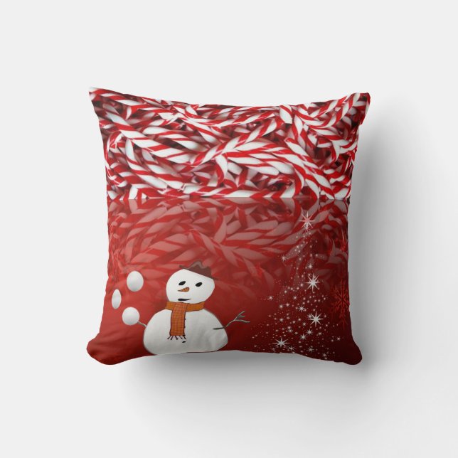 Christmas Throw Pillow Snowman Peppermint (Front)