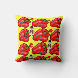 Christmas Throw Pillow, Snowman Red Peppers Cushion