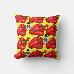 Christmas Throw Pillow, Snowman Red Peppers Cushion