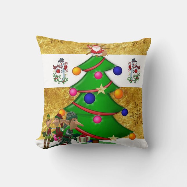 Christmas Throw Pillow, Snowman Santa Cushion (Front)