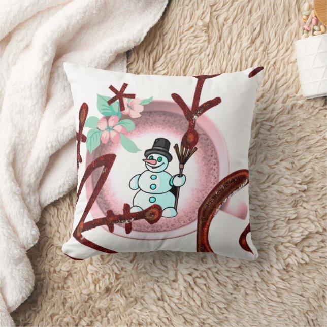 Christmas Throw Pillow, Snowman Throw Pillow (Blanket)