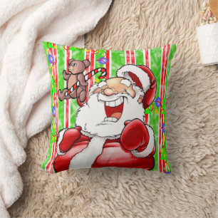 Christmas Throw Pillow, Stripe Teddy Bear Cushion