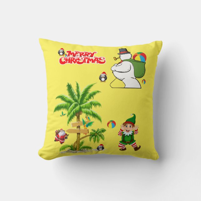 Christmas Throw Pillow, Summer Beach Bum Santa Cushion (Front)