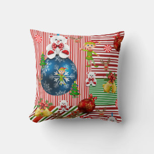 Christmas Throw Pillow, Teddy Bear Stripe Cushion