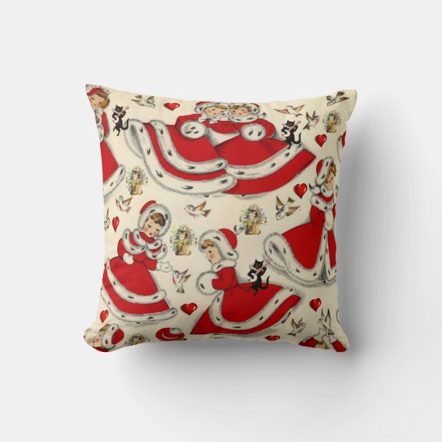 Christmas Throw Pillow, Vintage Cushion (Front)