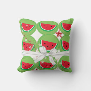 Christmas Throw Pillow, Watermelon White Bow  Cushion