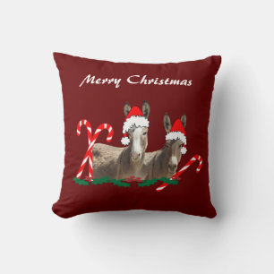 Christmas throw pillow, wildlife, donkeys cushion