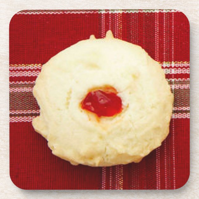 Christmas Thumbprint Cookie on Plaid Coaster (Front)