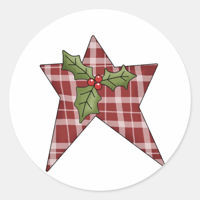 Christmas Thyme · Star & Holly Classic Round Sticker (Front)