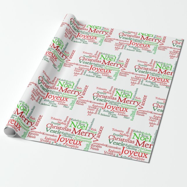 Christmas Tidings Around The World Wrapping Paper (Unrolled)
