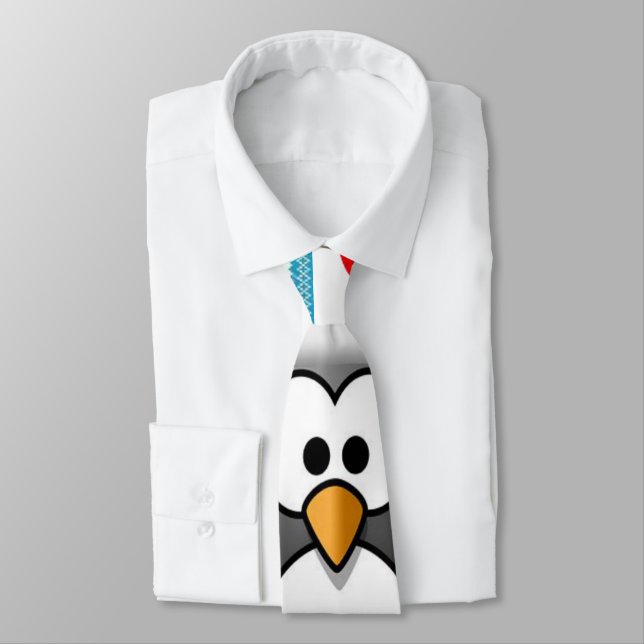 Christmas Tie, Penguin Tie (Tied)