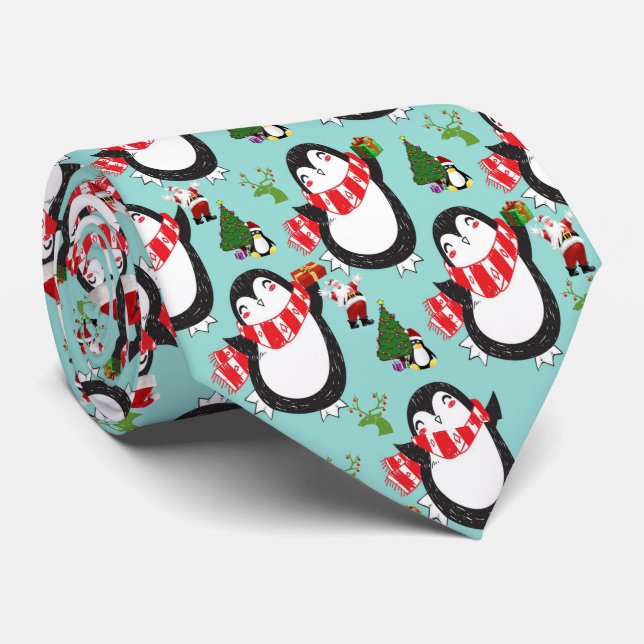 Christmas Tie, Penguin Tie (Rolled)
