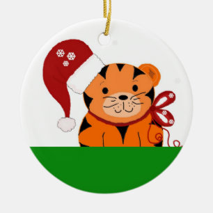 Christmas Tiger Ceramic Ornament