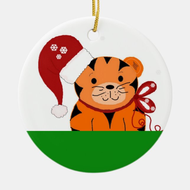 Christmas Tiger Ceramic Ornament (Front)
