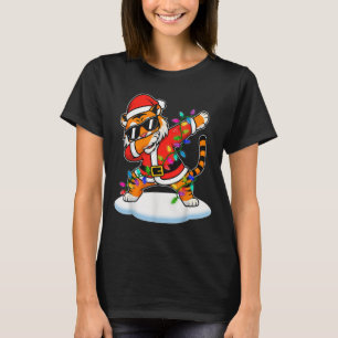 Christmas Tiger Dabbing Lights Santa Xmas For Men T-Shirt