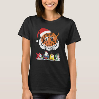 Christmas Tiger Face Tree Snow Pajama Xmas 2021  6 T-Shirt