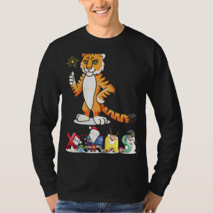 Christmas Tiger Face Tree Snow  Pajama Xmas 2021   T-Shirt