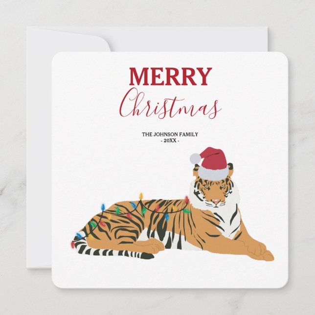 Christmas Tiger Funny Animal with Santa Hat Card (Front)