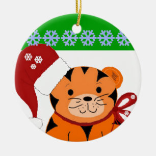 Christmas Tiger Holiday Kids Ceramic Ornament