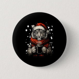 Christmas Tiger With Santa Hat Coffee Lover Funny 6 Cm Round Badge