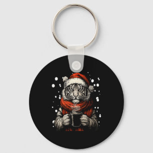 Christmas Tiger With Santa Hat Coffee Lover Funny  Key Ring