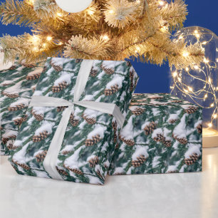 Christmas tiled snowy pinecones  wrapping paper