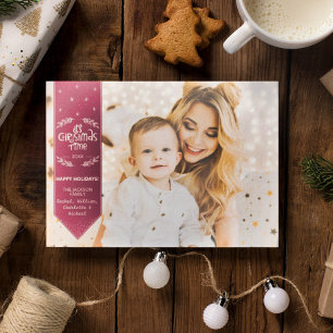 Christmas Time burgundi happy Holidays photo Holiday Card