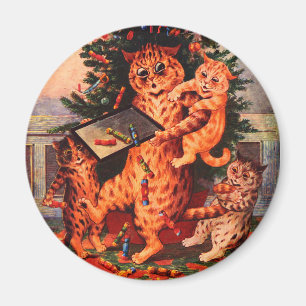 Christmas Time Catland Louis Wain Round Magnet
