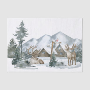 Christmas Time Deer, snow, and cabin Decoupage Tissue Paper