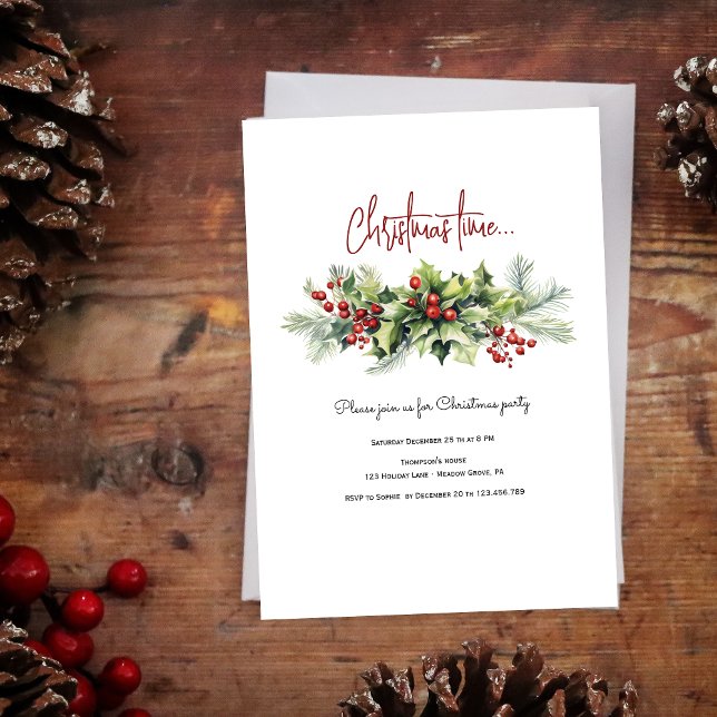 Christmas time, fir branch with christmas floral invitation (Creator Uploaded)