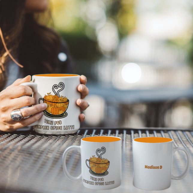 Christmas Time for Pumpkin Spice Latte Custom Name Two-Tone Coffee Mug (Creator Uploaded)