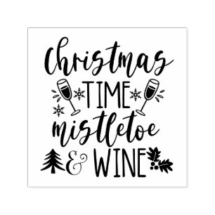 Christmas Time Mistletoe & Wine Self-inking Stamp