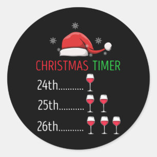 Christmas Timer Wine Countdown Funny Holiday Style Classic Round Sticker