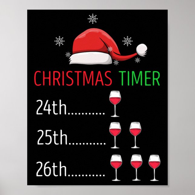 Christmas Timer Wine Countdown Funny Holiday Style Poster (Front)